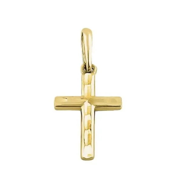 Solid 14K Yellow Gold Faceted Cross Necklace Pendant New - Picture 2 of 3